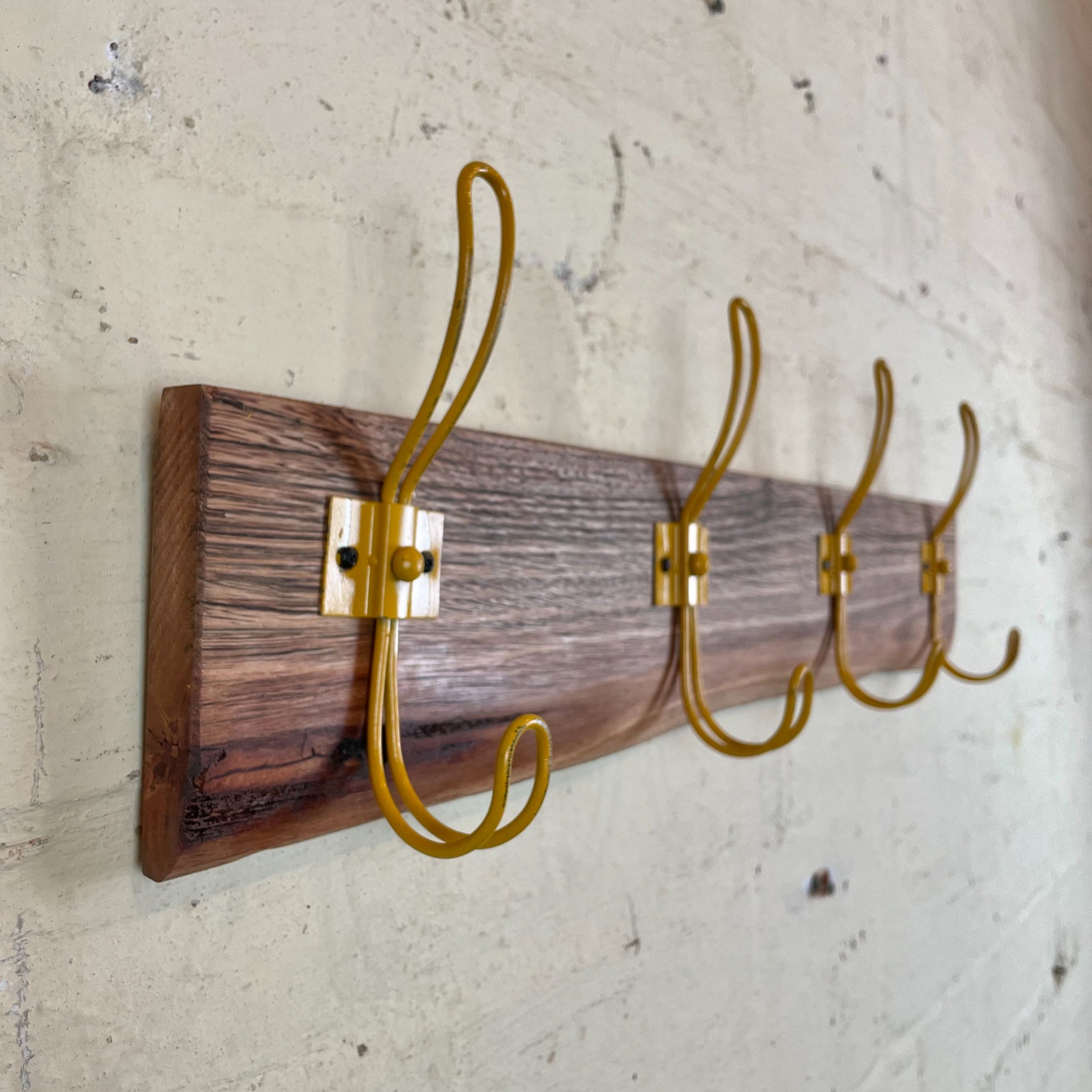 Upcycled Wooden coat rack and hat rack with gold hooks. Australia