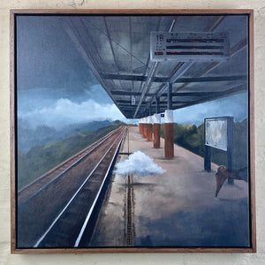 Railingway line painting in floating frame