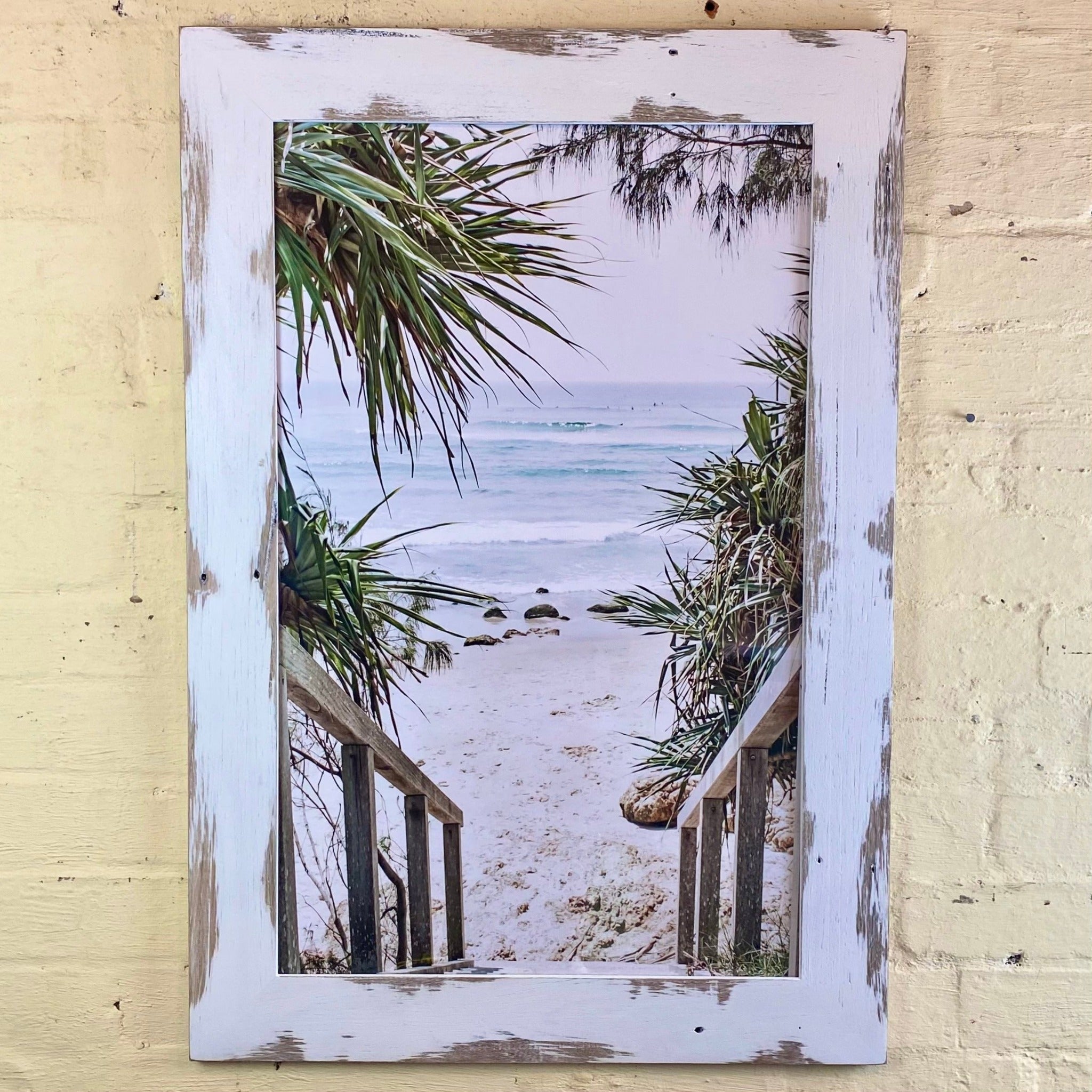 Beachy print in white wooden frame