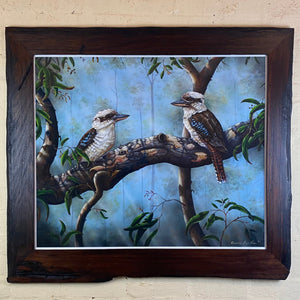 DARKWOOD DRIFTWOOD PICTURE FRAME WITH LIVE NATURAL EDGES, AUSTRALIA, KOOKABURRAS