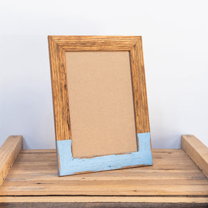 photo frames newcastle. Free standing timber picture frame, painted blue. 