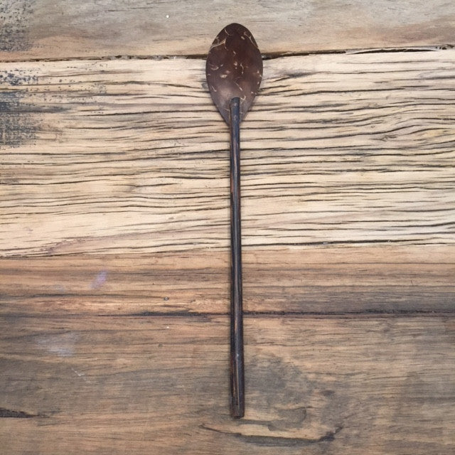 Narrow wooden spoon, eco friendly, dark browm smooth finish. 