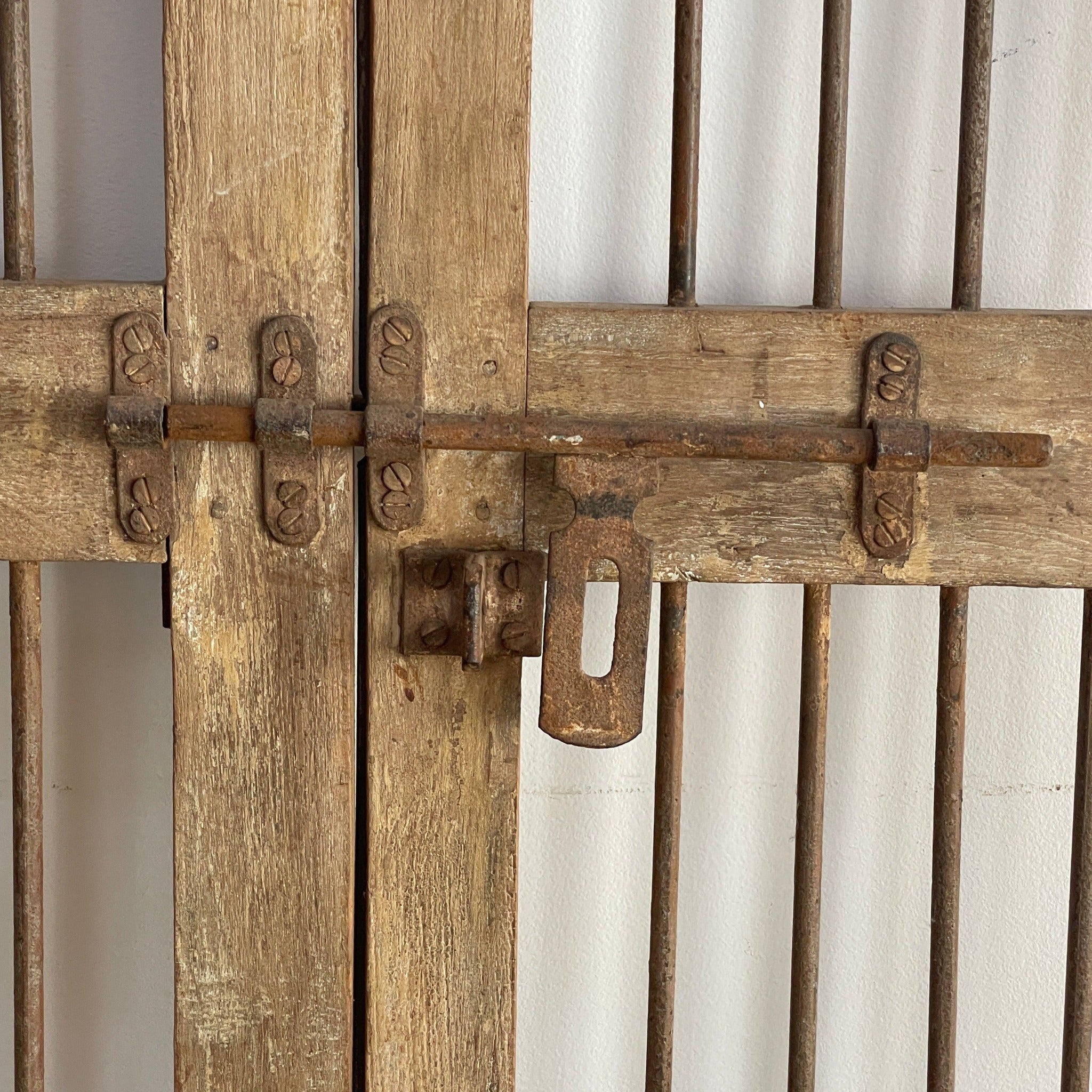 Old vintage large wooden door with lock. 