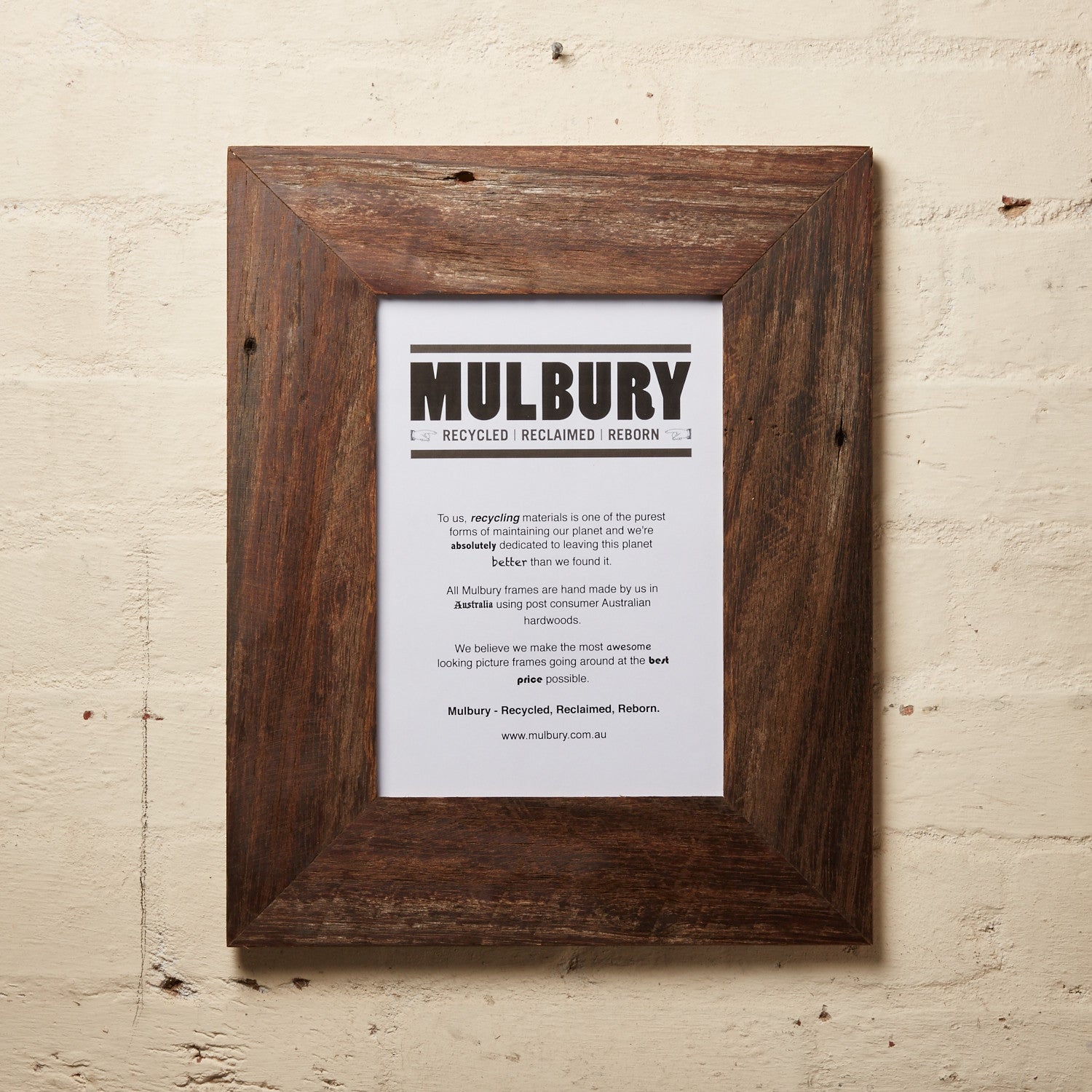Wide Oiled frame made by Mulbury with recycled timber. Thick A3 picture frames Australia. 