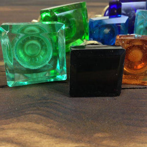 Glass cupboard handles in a variety of colours