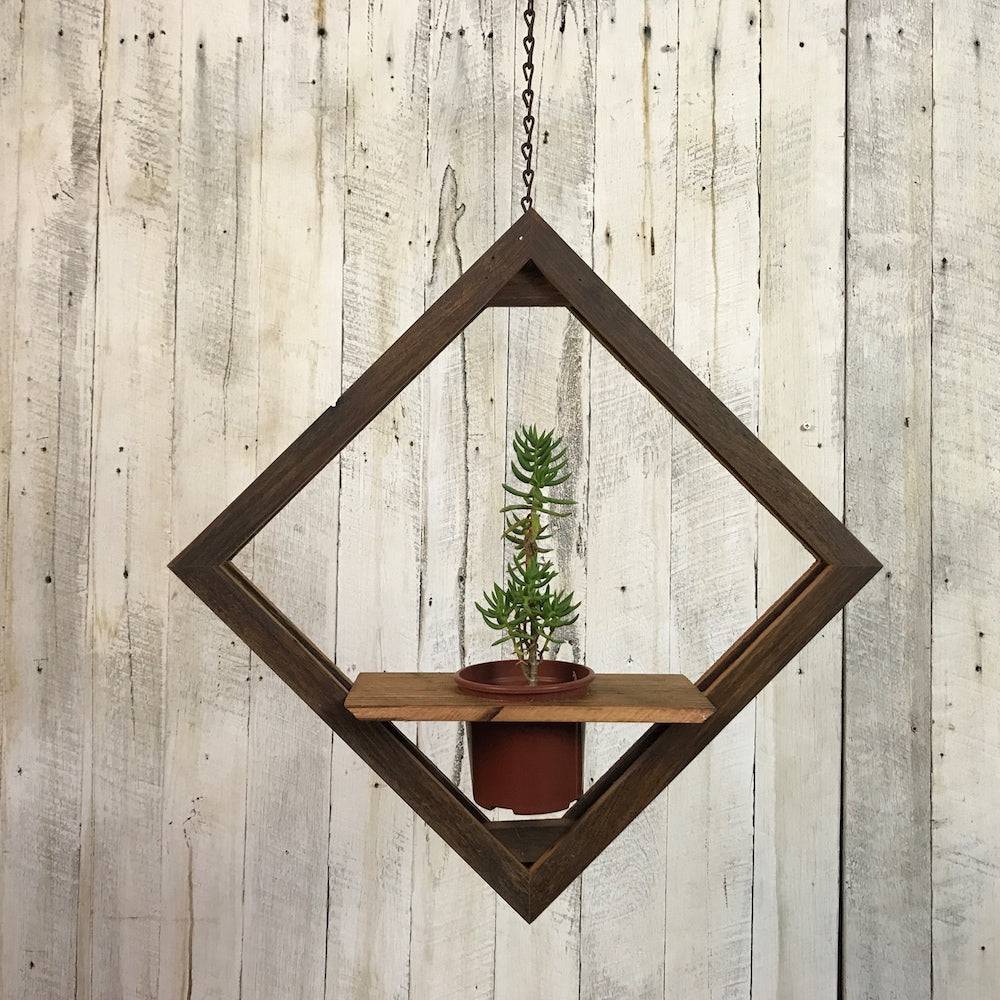 Oiled hanging planter pot, upcycled wood, online Australia, 