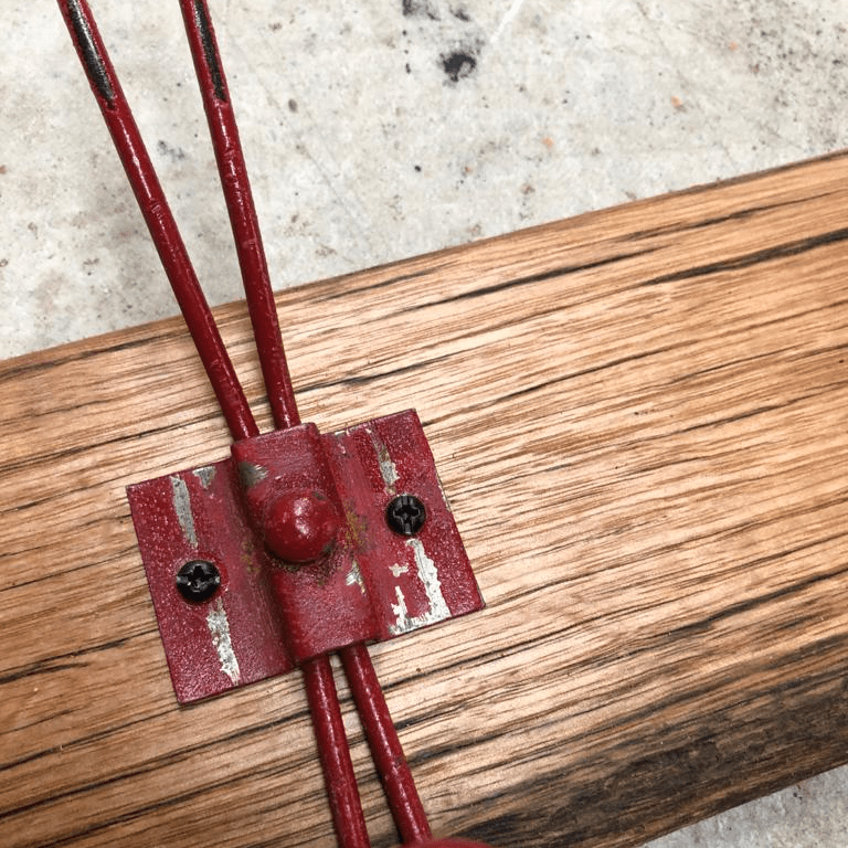 Wooden coatrack online with metal red hooks. Wall hanging decor Melbourne. 