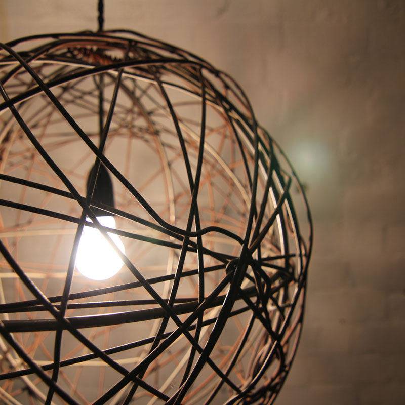 Recycled wire light pendant, round sphere shaped with 1 metre of hanging chain. 