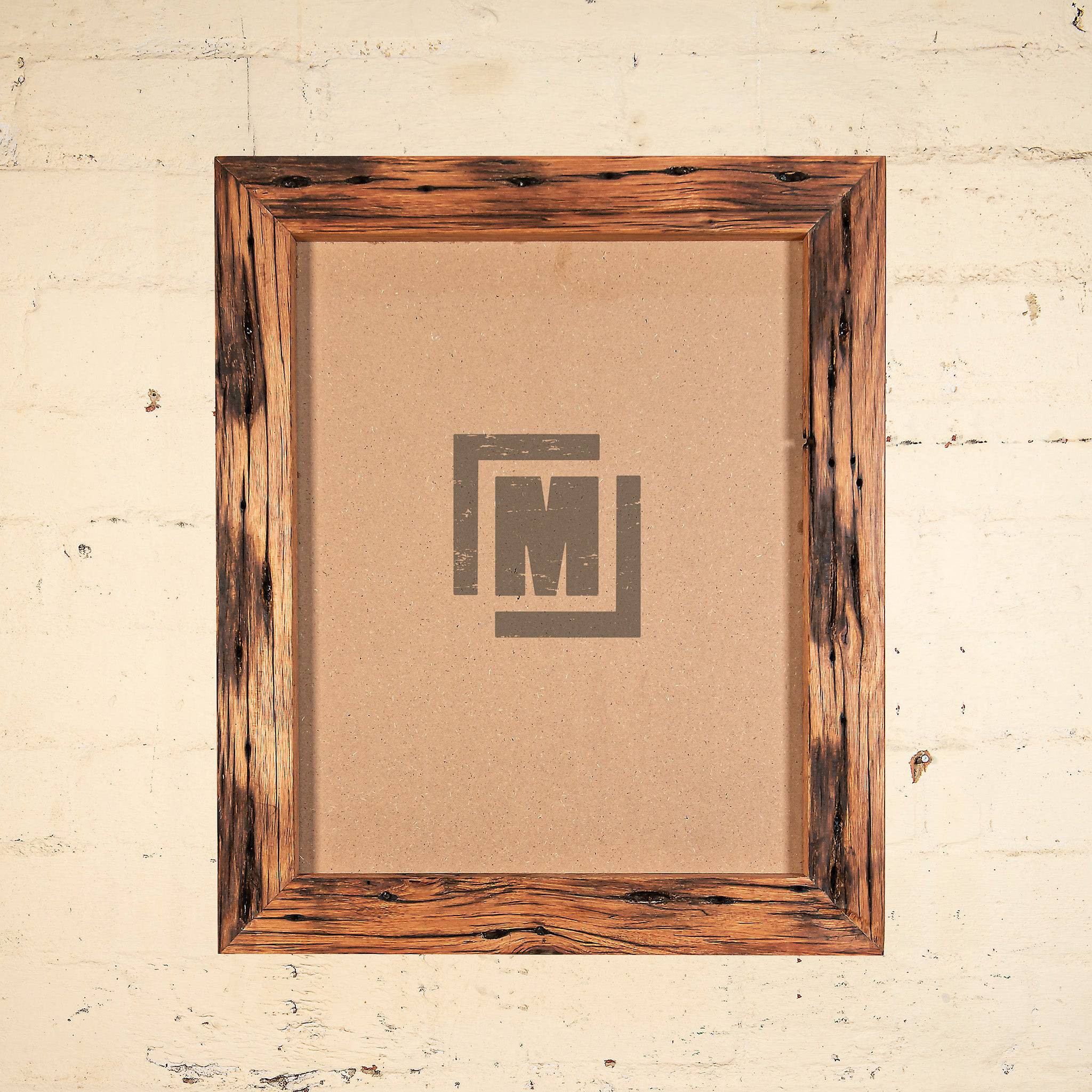 A3 and 16" x 12" thick wide timber photo frames, made from recycled oak timber with stained finish. 