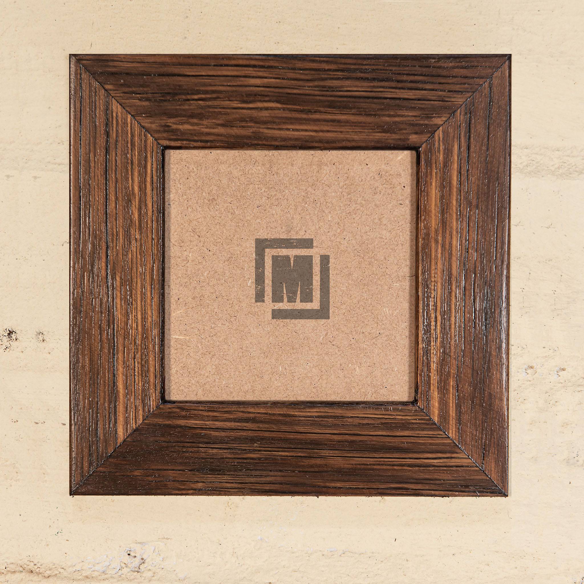 Small sqaure 5 x5 dark stained recycled tinber picture frames. 