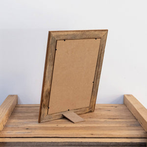 Back of bedisde table standing photo frame. Sustainable timber. 