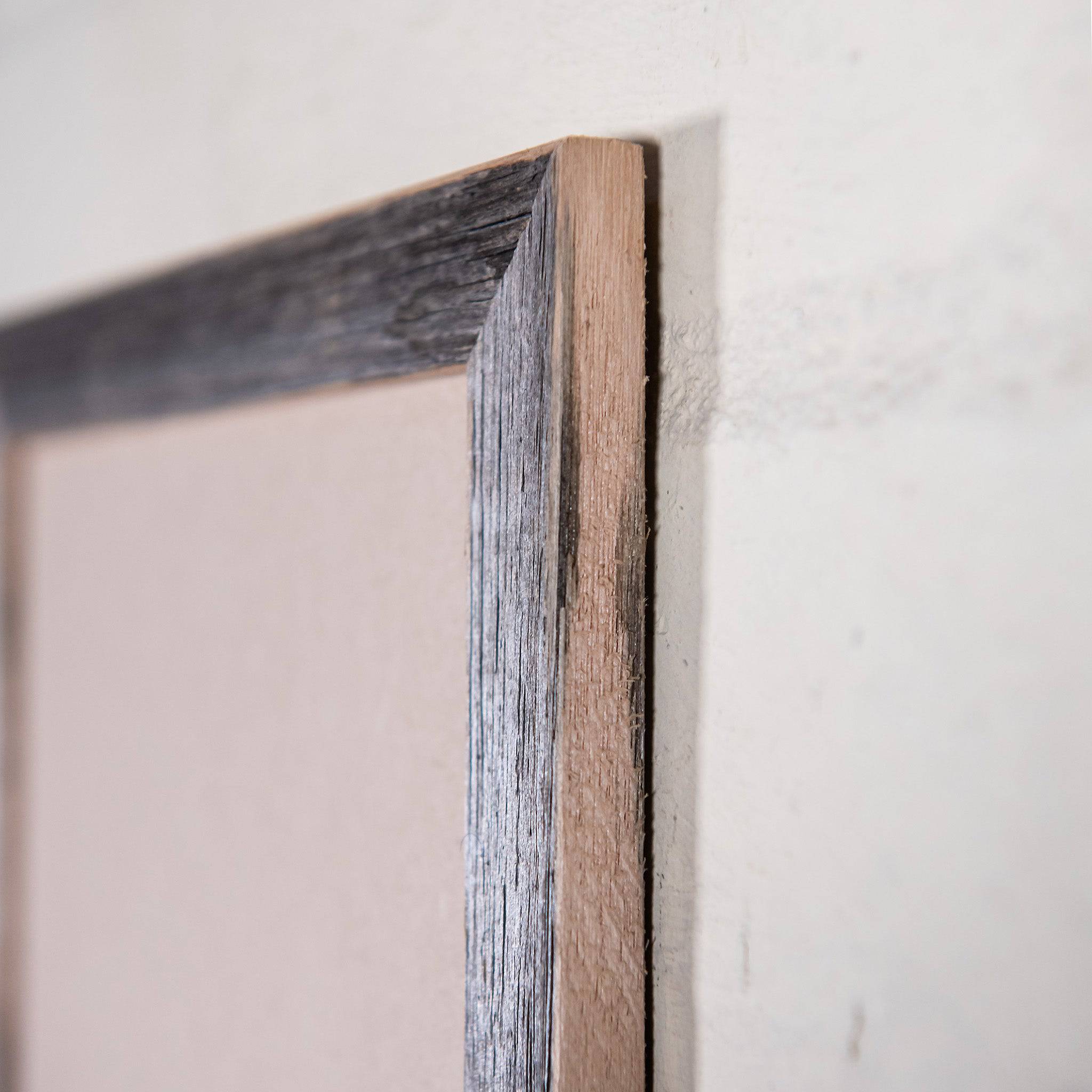 australia picture frame, australian hardwood, reclaimed fence timber. Slim, thin grey frame Australia.