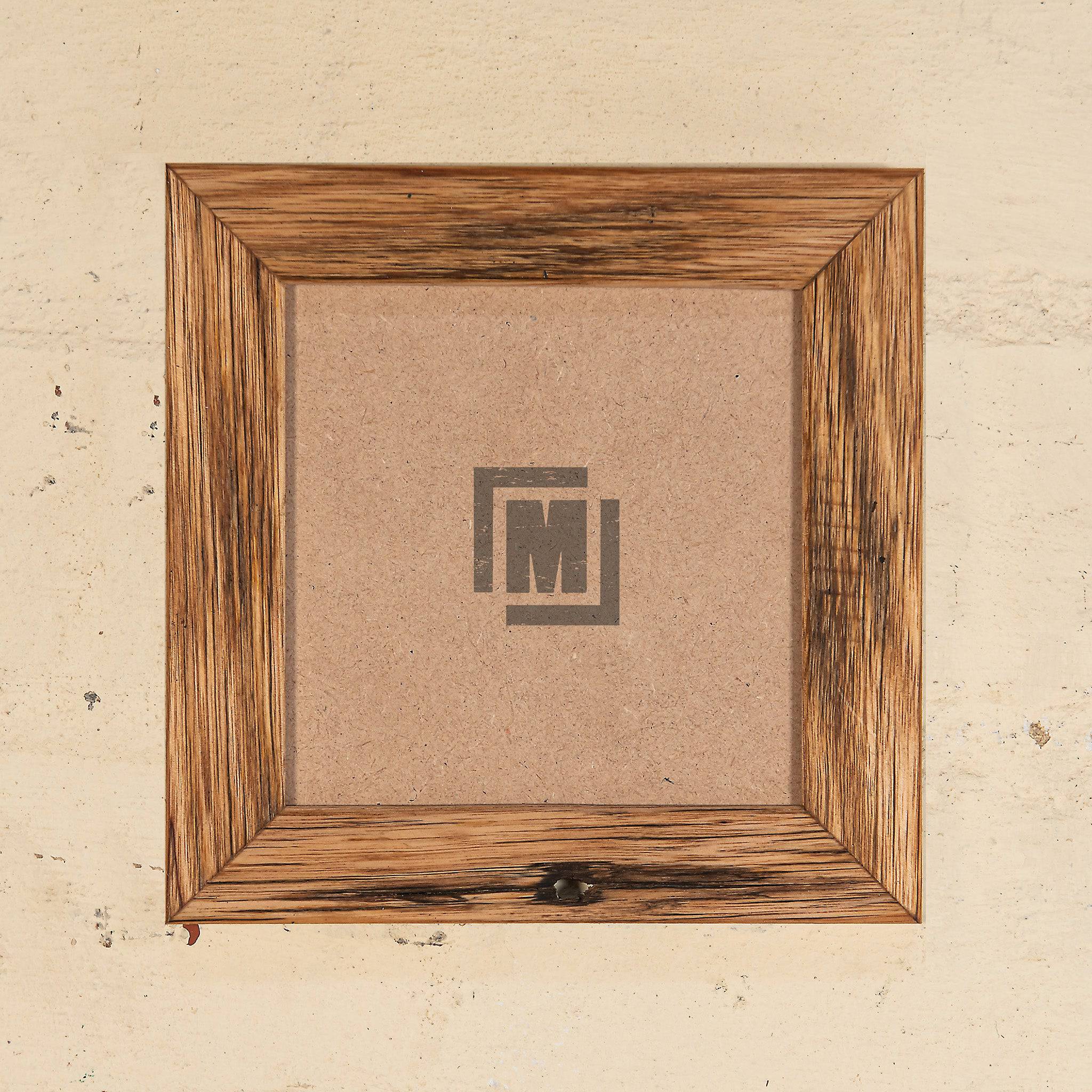Small, narrow 4 x 4 eco friendly wooden photo frame, made from old teak timber. 