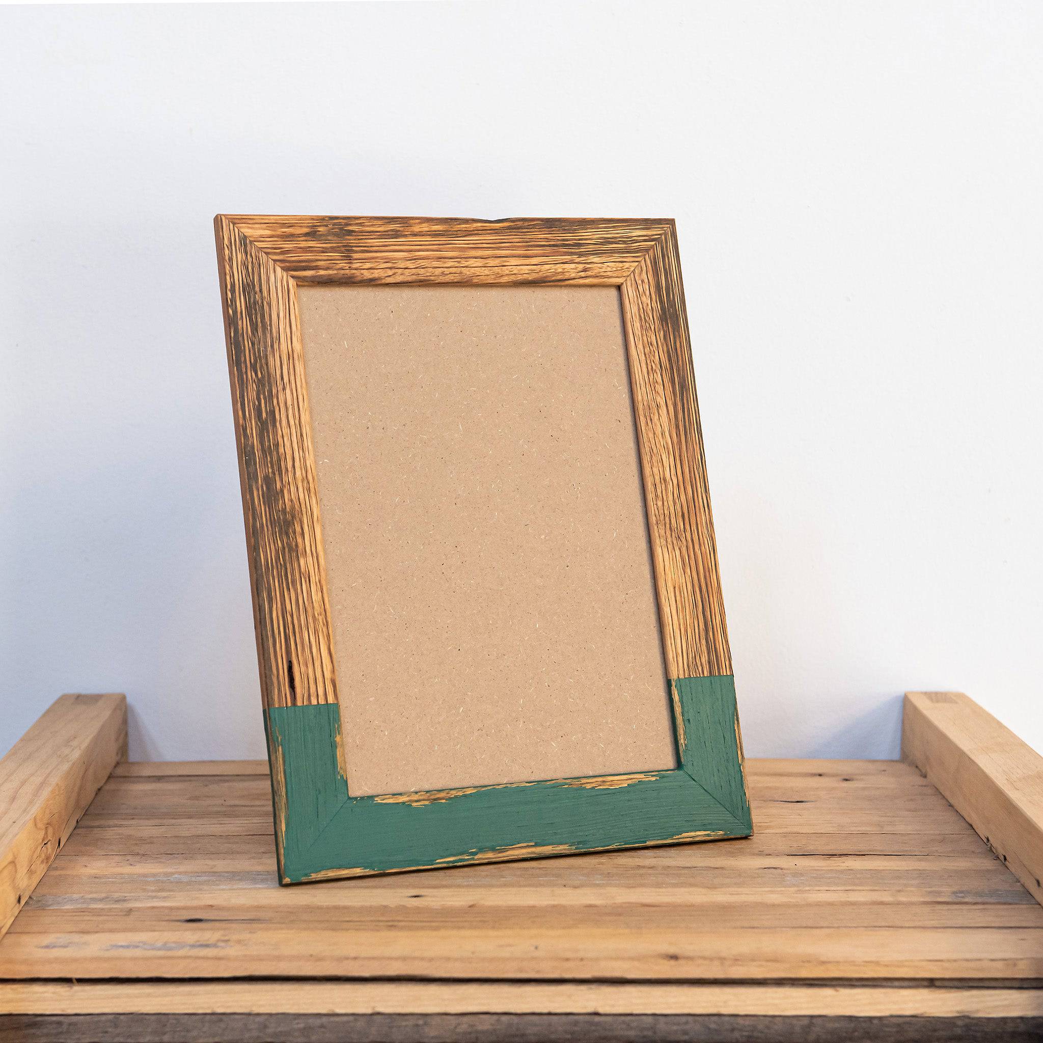 Reclaimed wooden Green paint framing, free standing on table