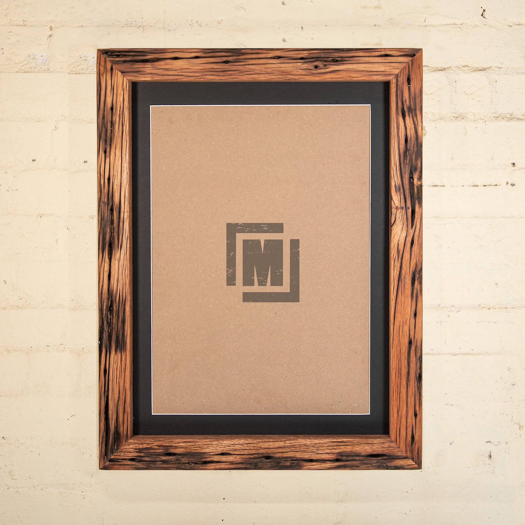 sustainable picture frames Australia, with matte boards, recycled wood. 