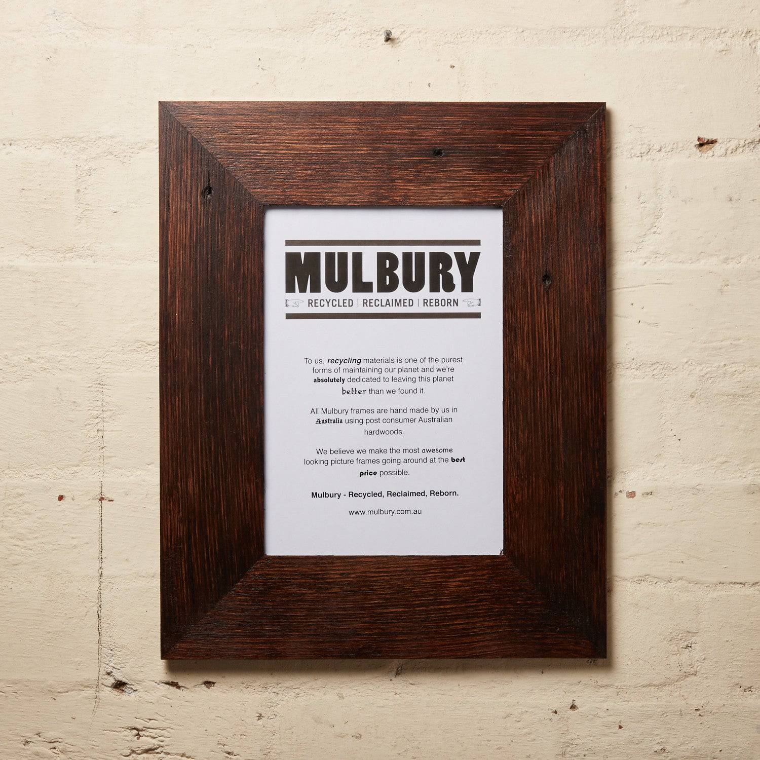 Wide chocolate wax frame made by Mulbury using recycled timber
