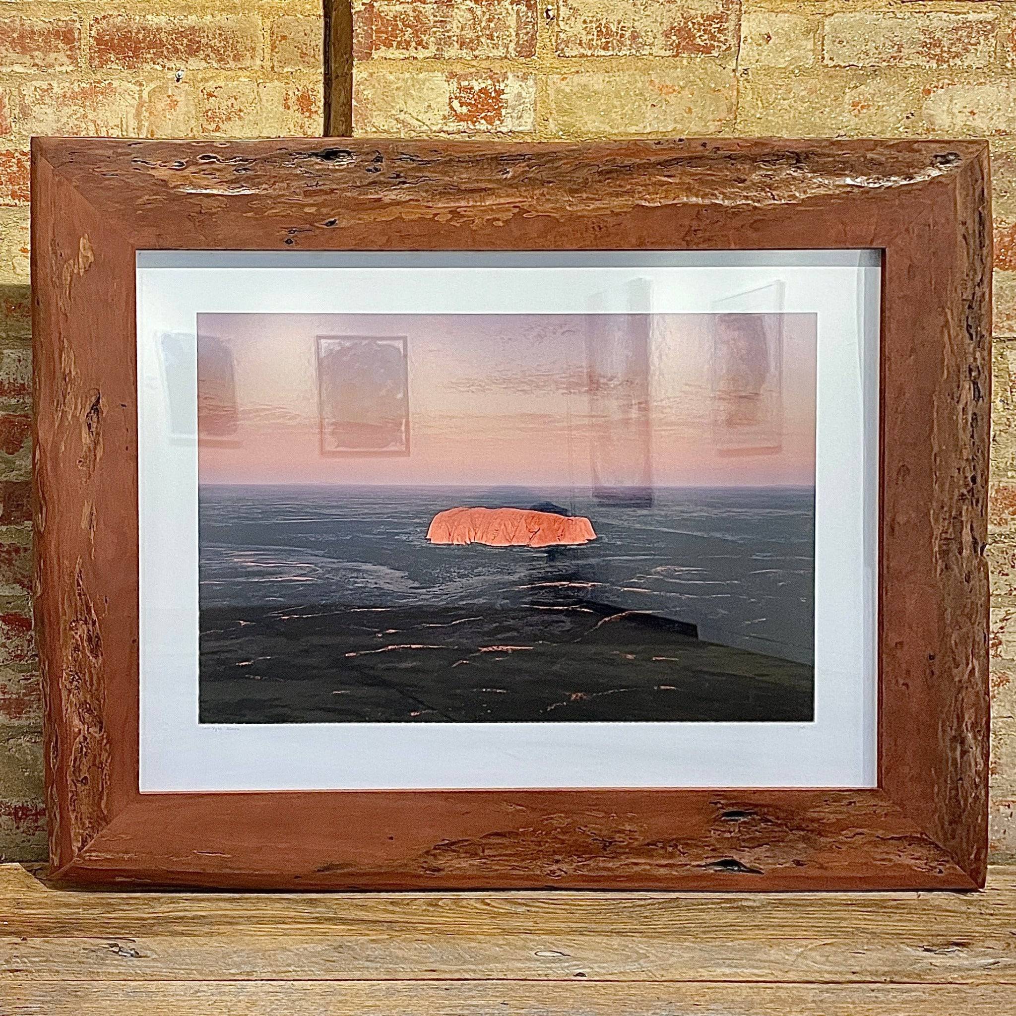 LARGE RIVER RED GUM CUSTOMER PHOTO FRAME WITH A WHITE BORDER AROUND AN IMAGE OF AYERS ROCK