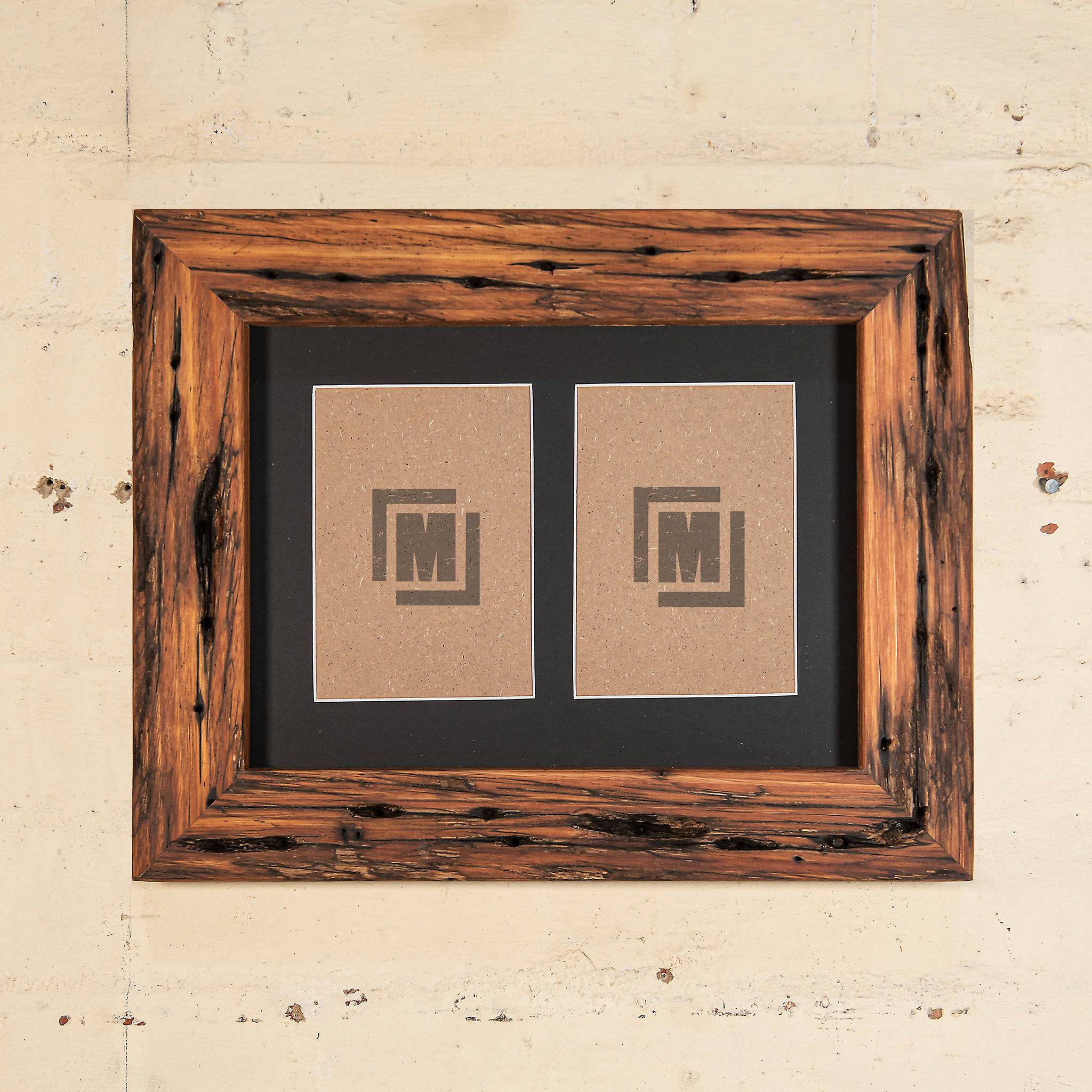 online shop photo frames, outback driftwood weathered timber frame with holes and black border. 