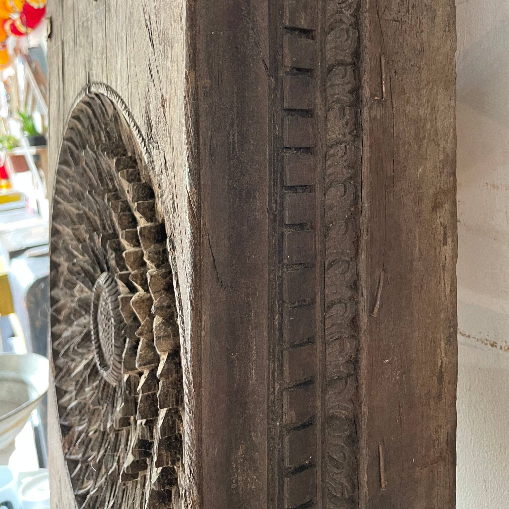 Hand carved long wooden beam, Buddhist temple beam. 