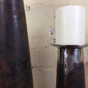 Tall candle holders, dark colour, steel. Hand made. 